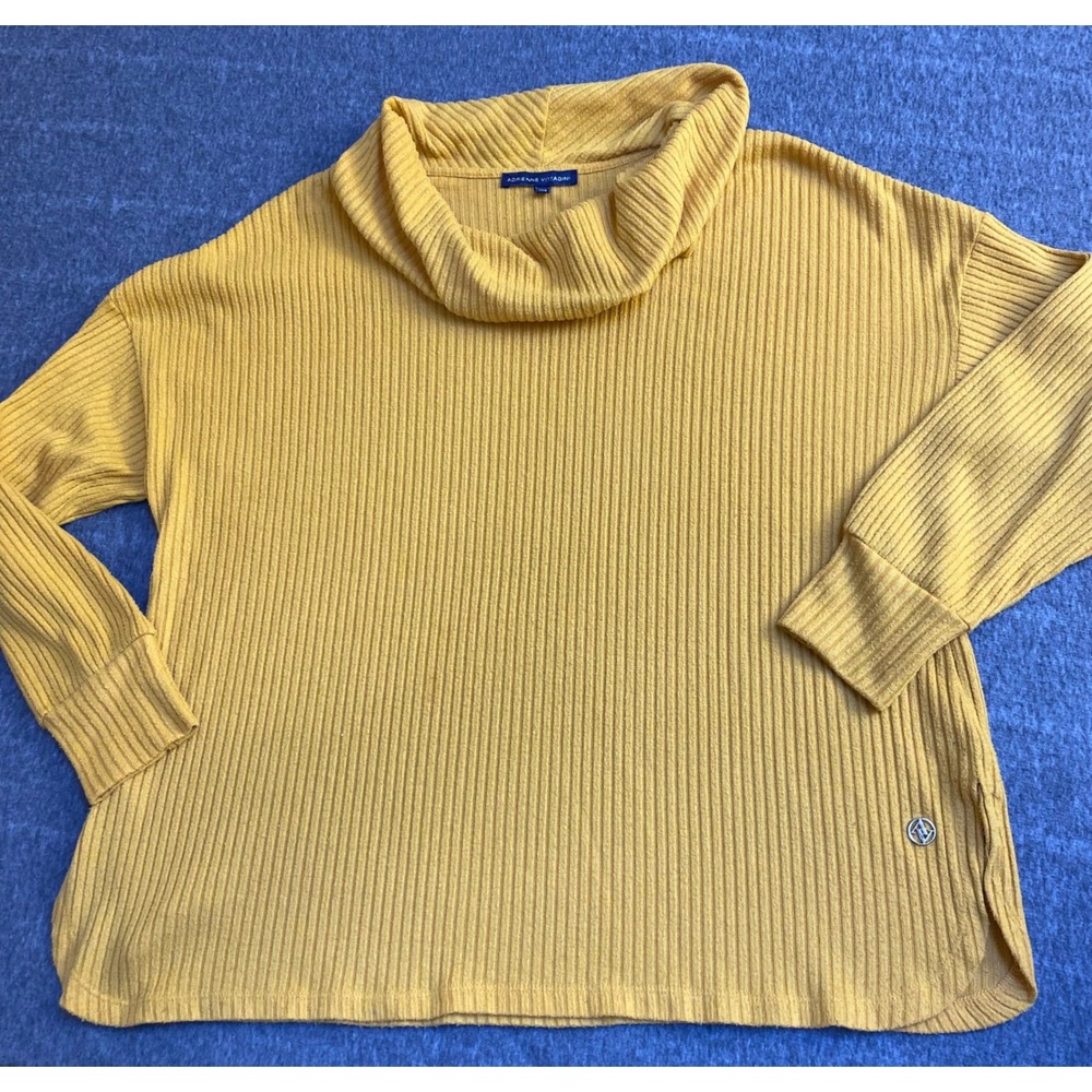 Adrienne Vittadini Studio Mustard Yellow Ribbed Cowl Neck Sweater 3X VK31025X